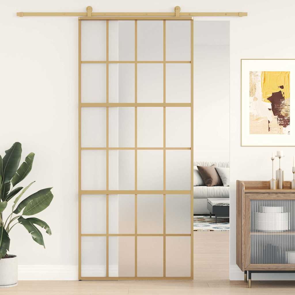Porte Coulissante Doré Verre Esg Dépoli Et Aluminium Doré Et Mat