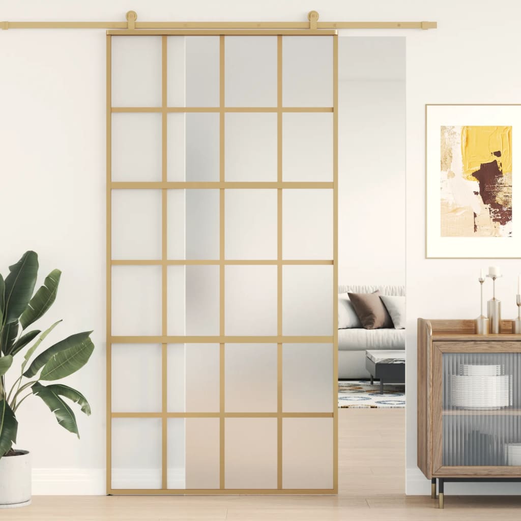 Porte Coulissante Doré Verre Esg Dépoli Et Aluminium Doré Et Mat