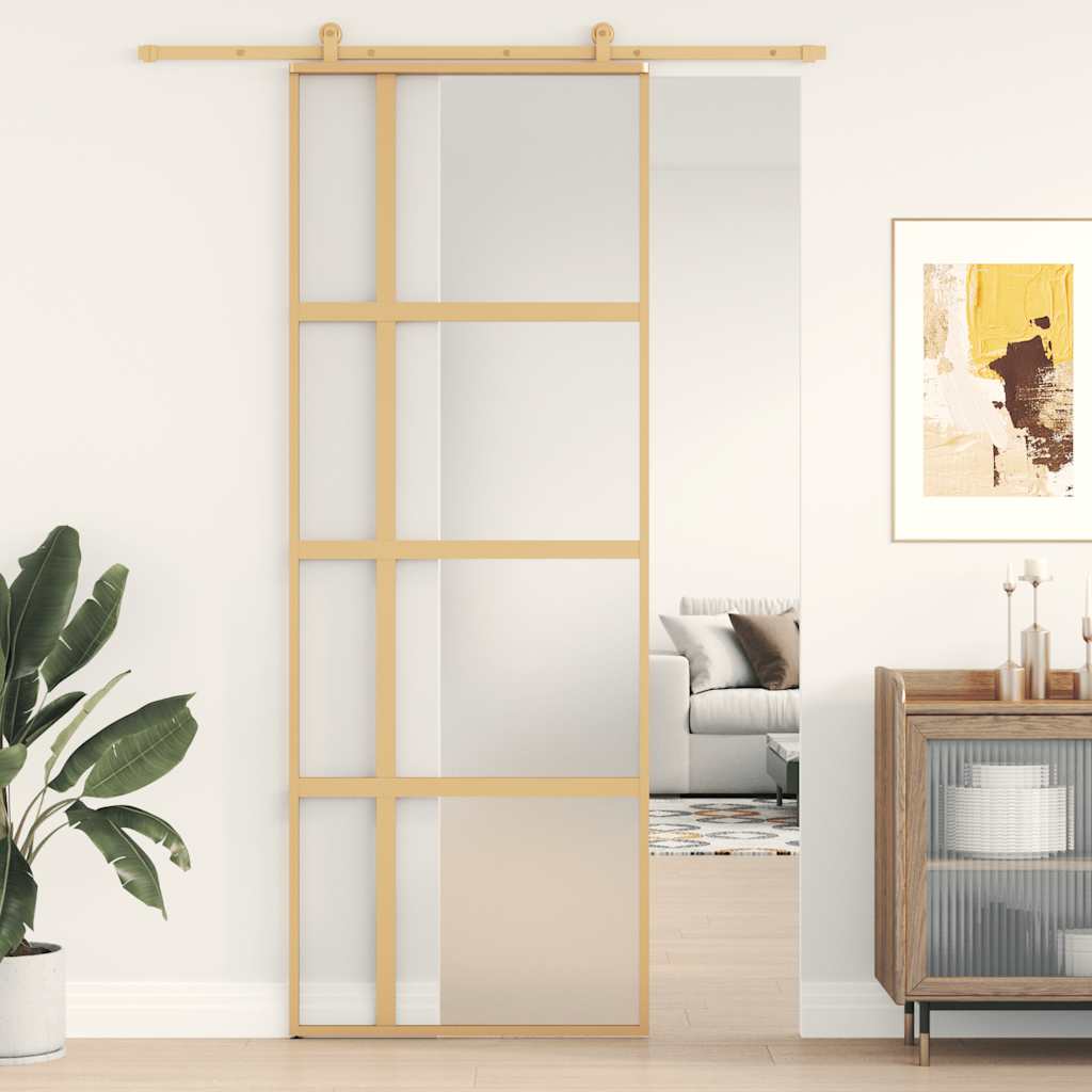 Porte Coulissante 102,5X205 Cm Verre Esg Aluminium Doré