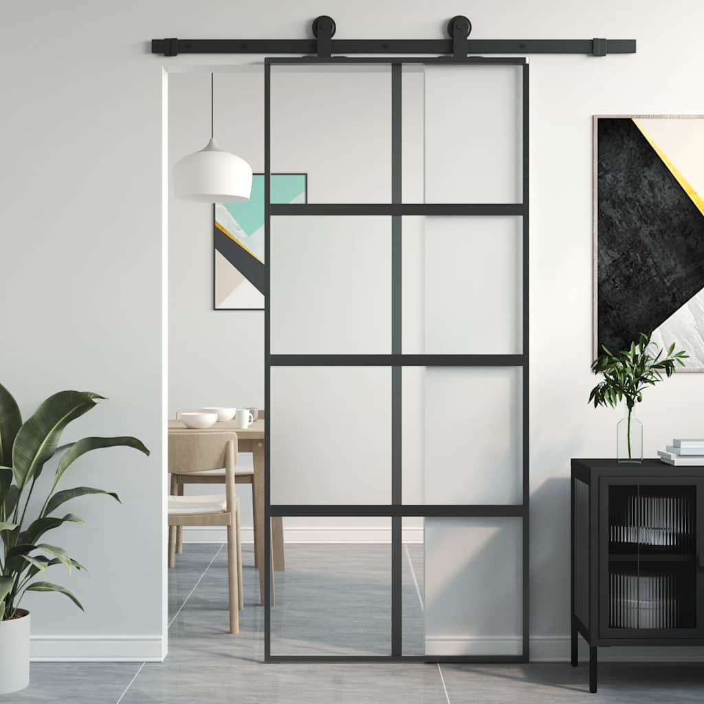 Porte Coulissante Verre Trempé Aluminium Noir