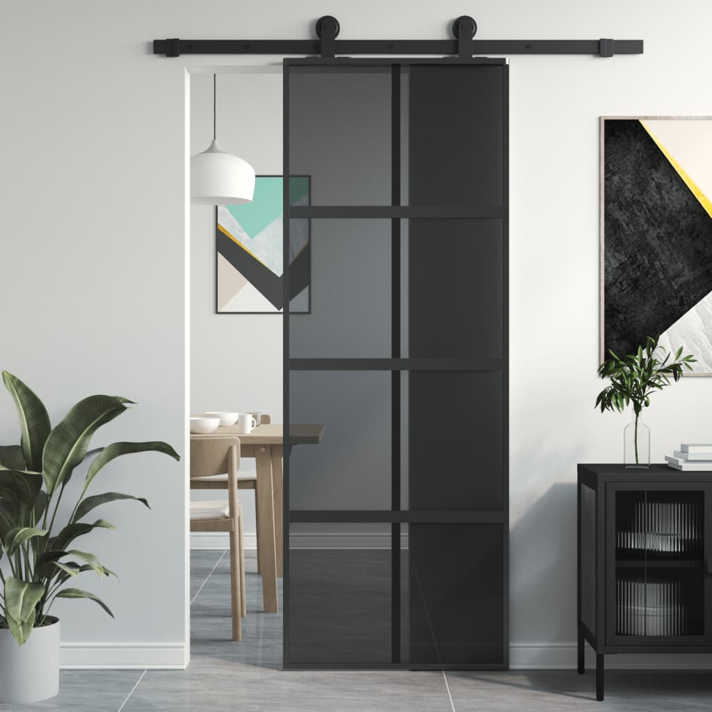 Porte Coulissante Verre Trempé Aluminium Noir
