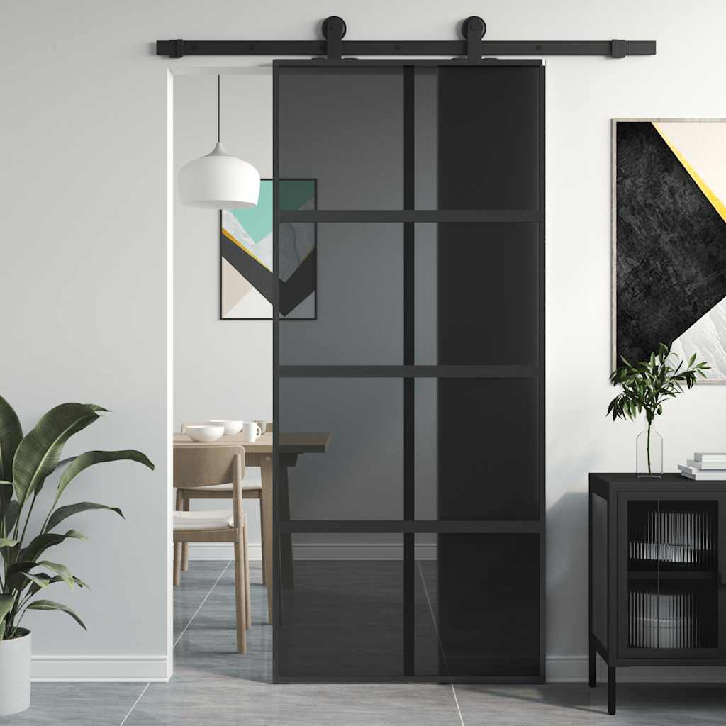 Porte Coulissante Verre Trempé Aluminium Noir