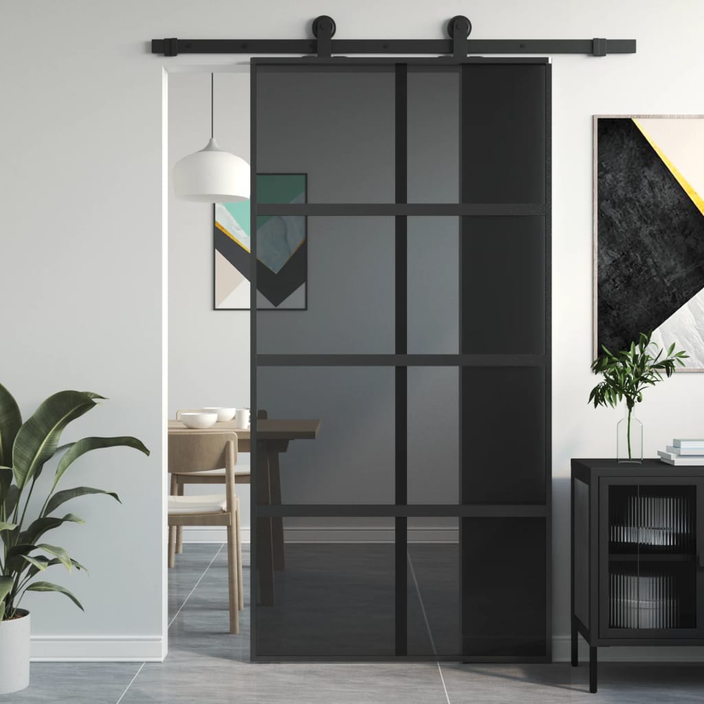 Porte Coulissante Verre Trempé Aluminium Noir