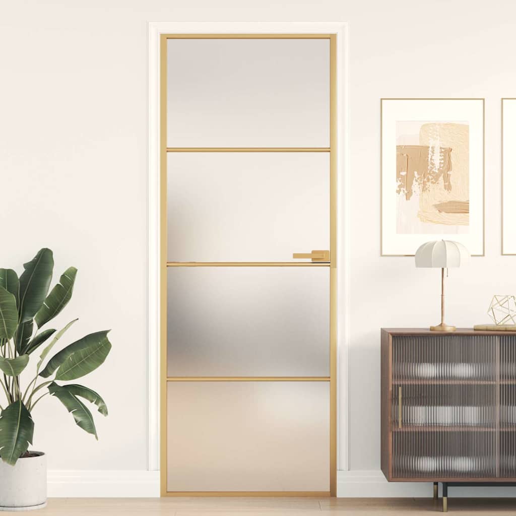 Porte Coulissante Doré Verre Esg Dépoli Et Aluminium Doré Et Mat