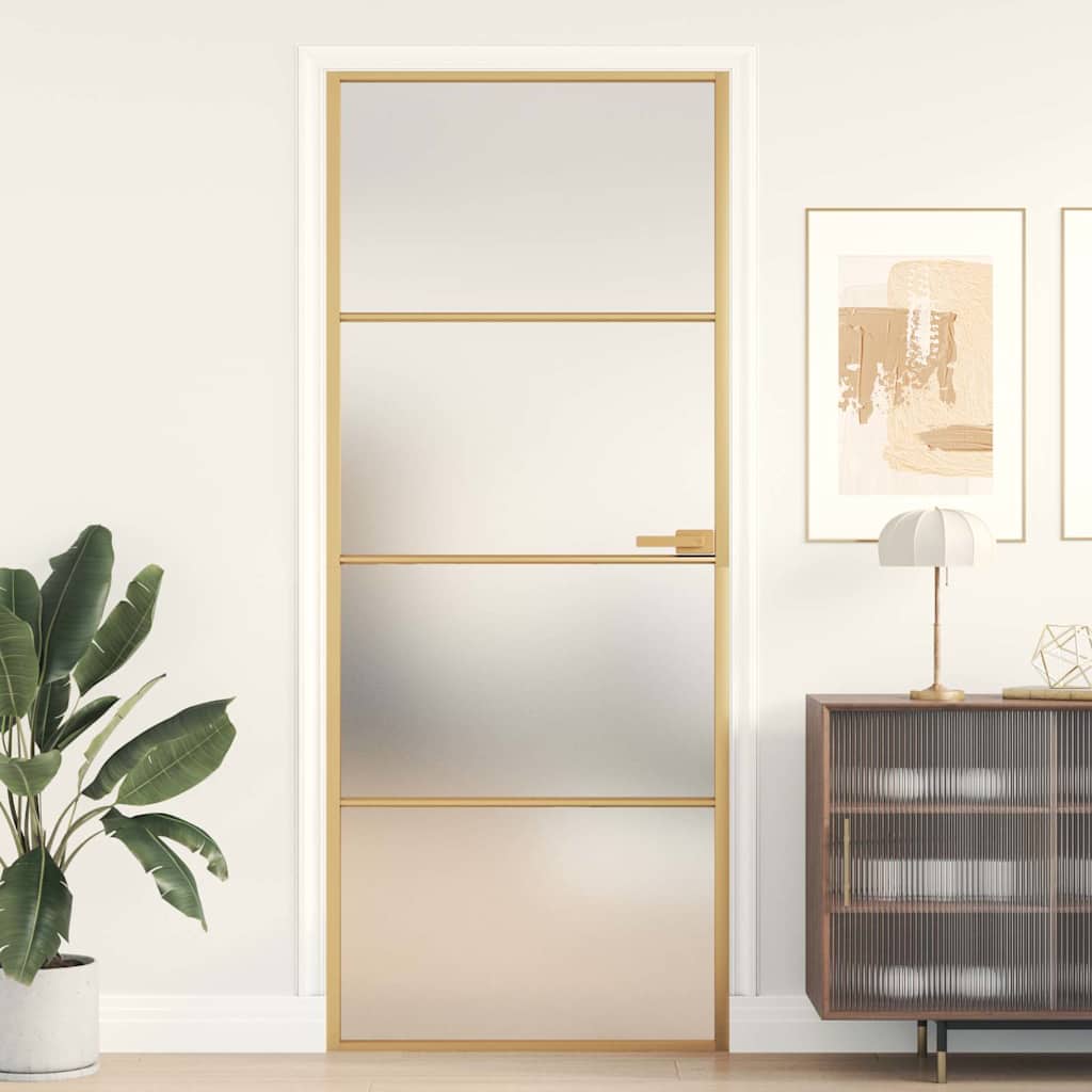 Porte Coulissante Doré Verre Esg Dépoli Et Aluminium Doré Et Mat