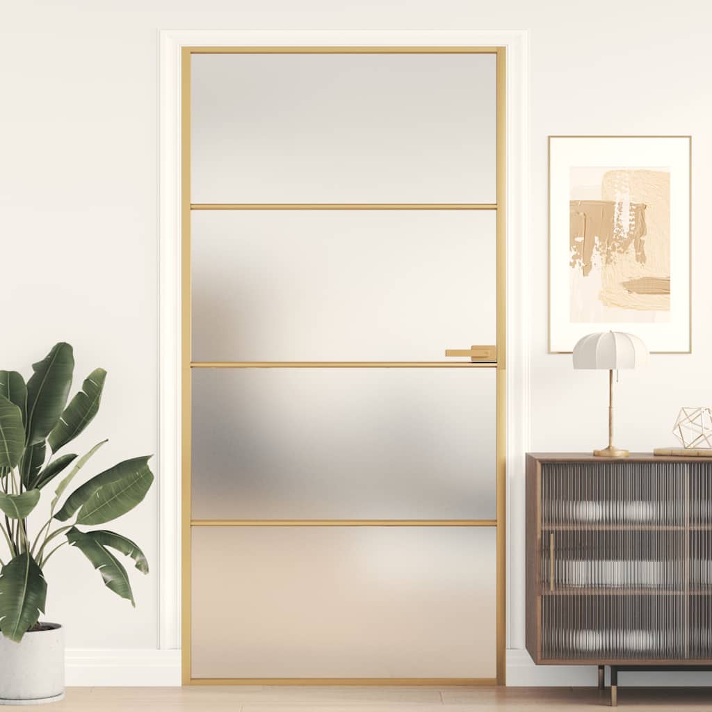 Porte Coulissante Doré Verre Esg Dépoli Et Aluminium Doré Et Mat
