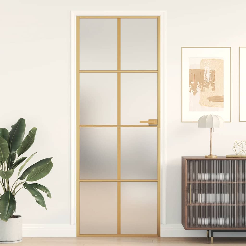 Porte Coulissante Doré Verre Esg Dépoli Et Aluminium Doré Et Mat