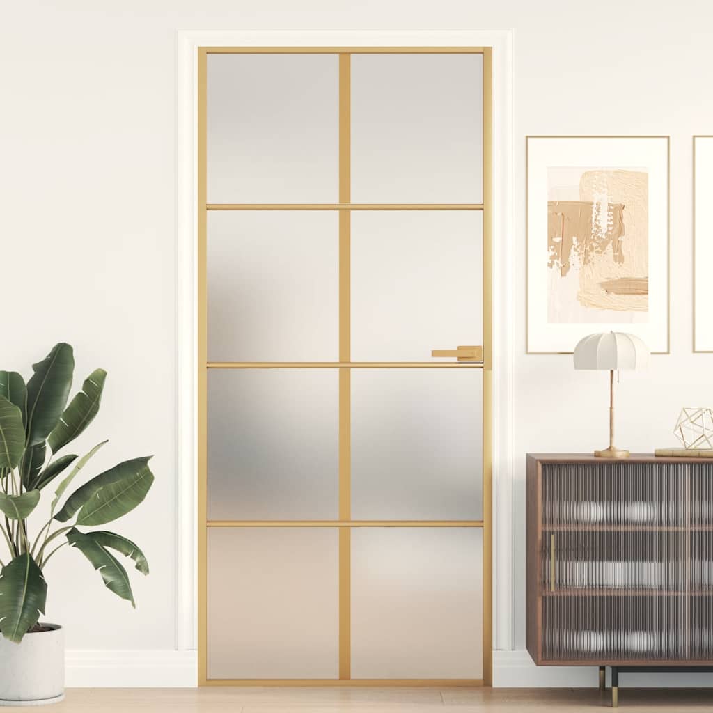 Porte Coulissante Doré Verre Esg Dépoli Et Aluminium Doré Et Mat