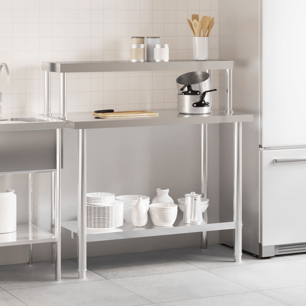 Table De Travail De Cuisine Avec Étagère 110X55X120 Cm Inox