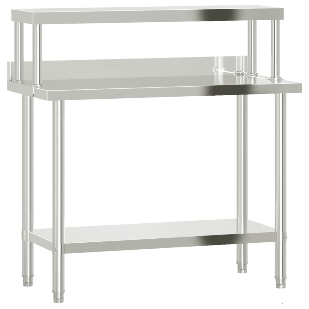 Table De Travail De Cuisine Avec Étagère 110X55X120 Cm Inox