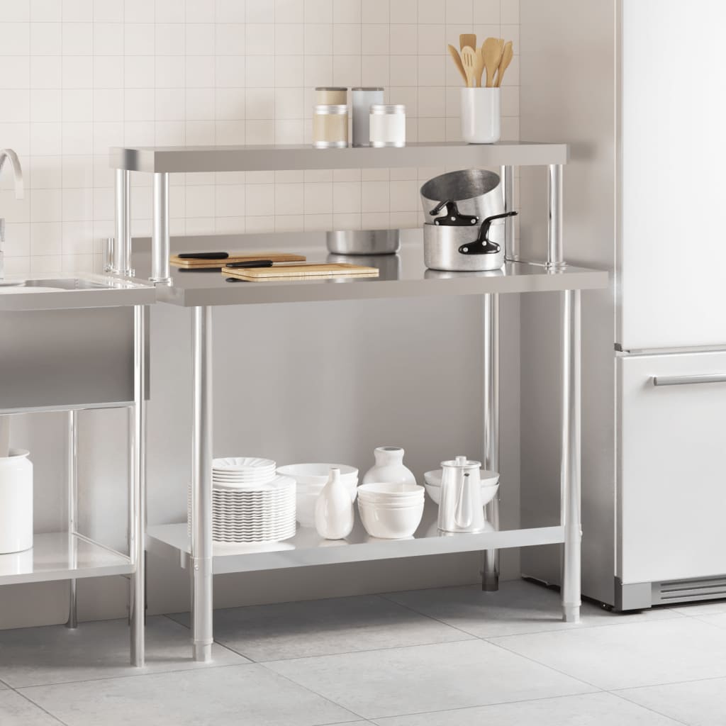 Table De Travail De Cuisine Avec Étagère 110X55X120 Cm Inox