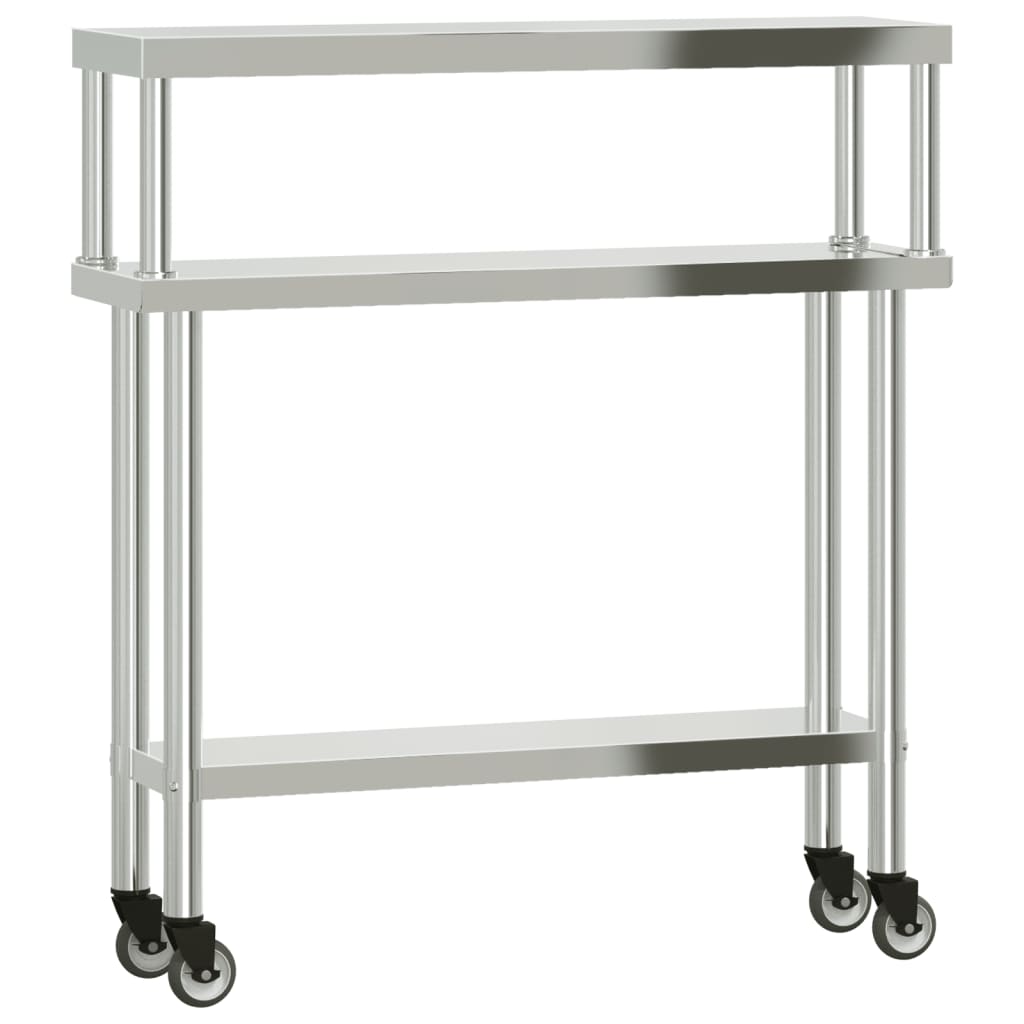 Table De Travail De Cuisine Avec Étagère 110X30X120 Cm Inox