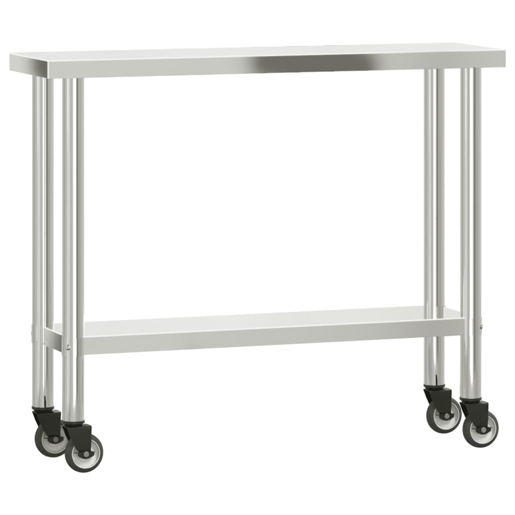 Table De Travail De Cuisine Avec Étagère 110X30X120 Cm Inox