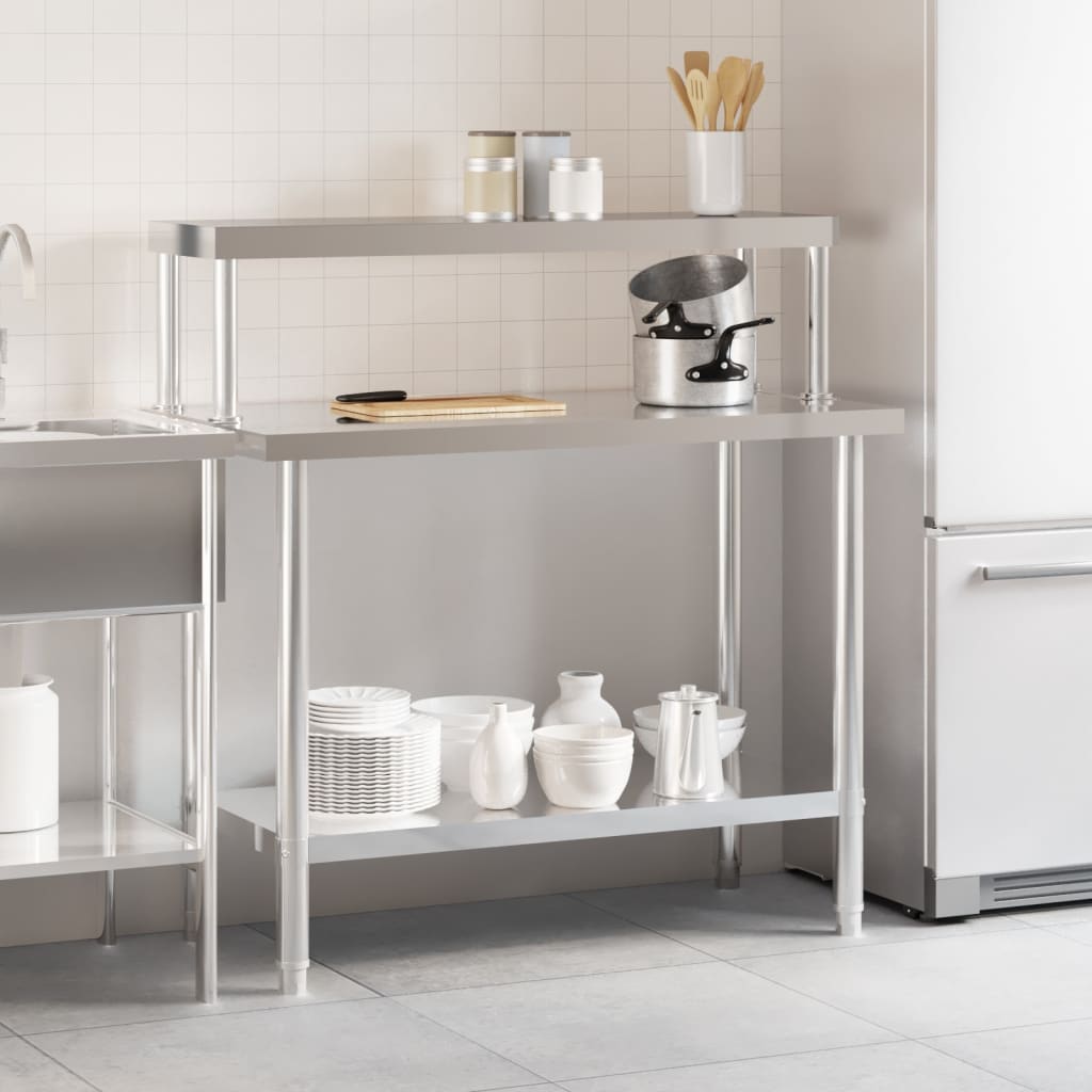 Table De Travail De Cuisine Avec Étagère 110X55X120 Cm Inox