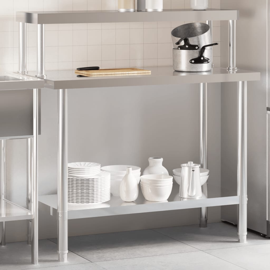 Table De Travail De Cuisine Avec Étagère 110X55X120 Cm Inox