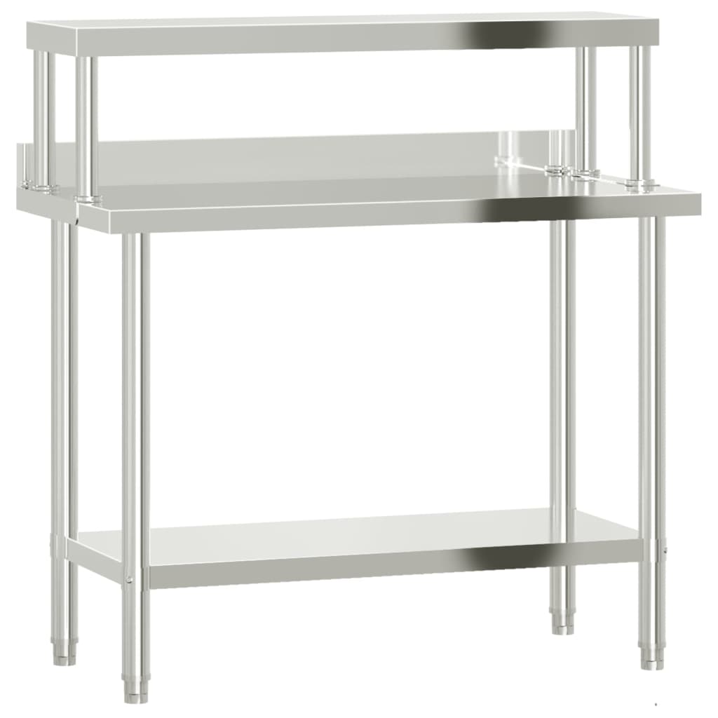 Table De Travail De Cuisine Avec Étagère 110X55X120 Cm Inox