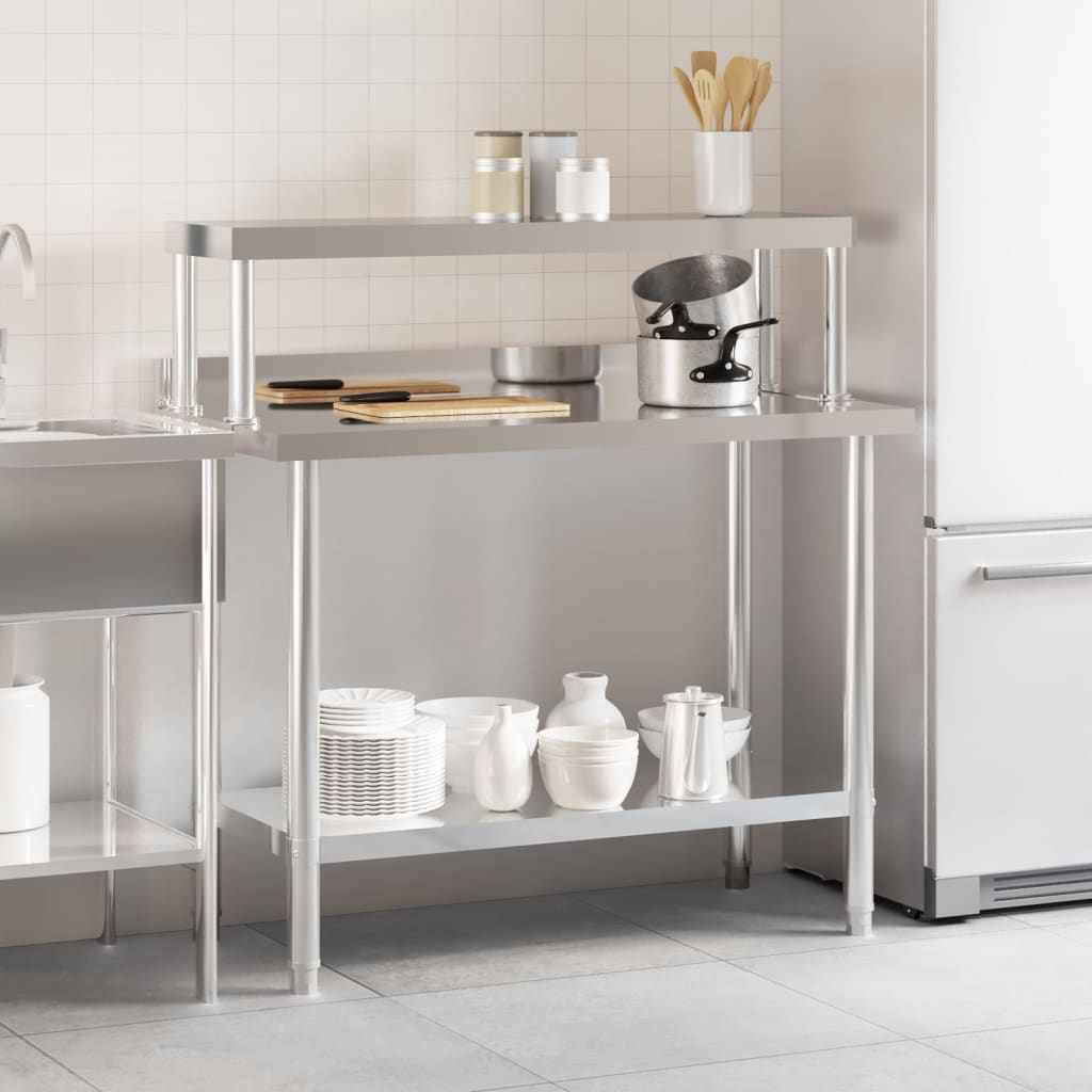 Table De Travail De Cuisine Avec Étagère 110X55X120 Cm Inox