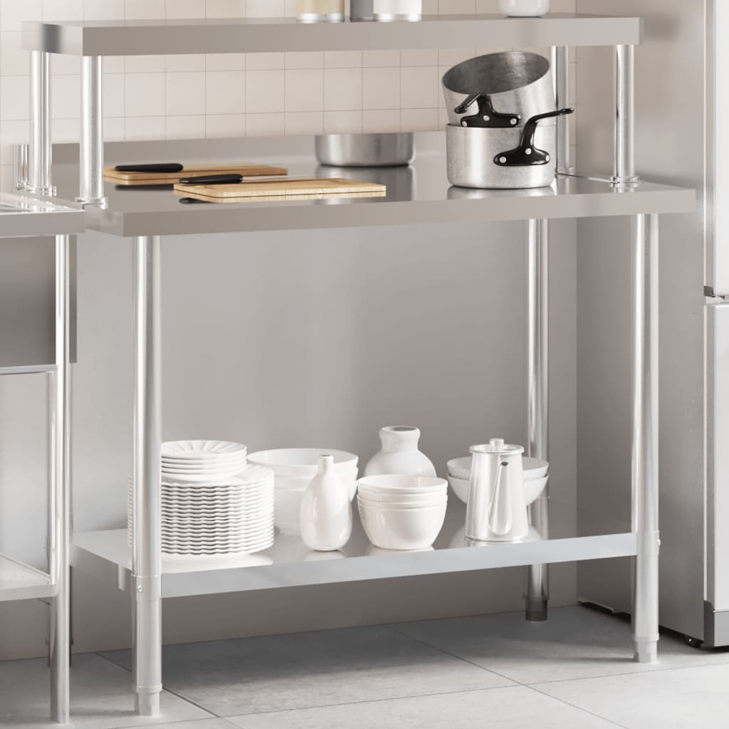 Table De Travail De Cuisine Avec Étagère 110X55X120 Cm Inox