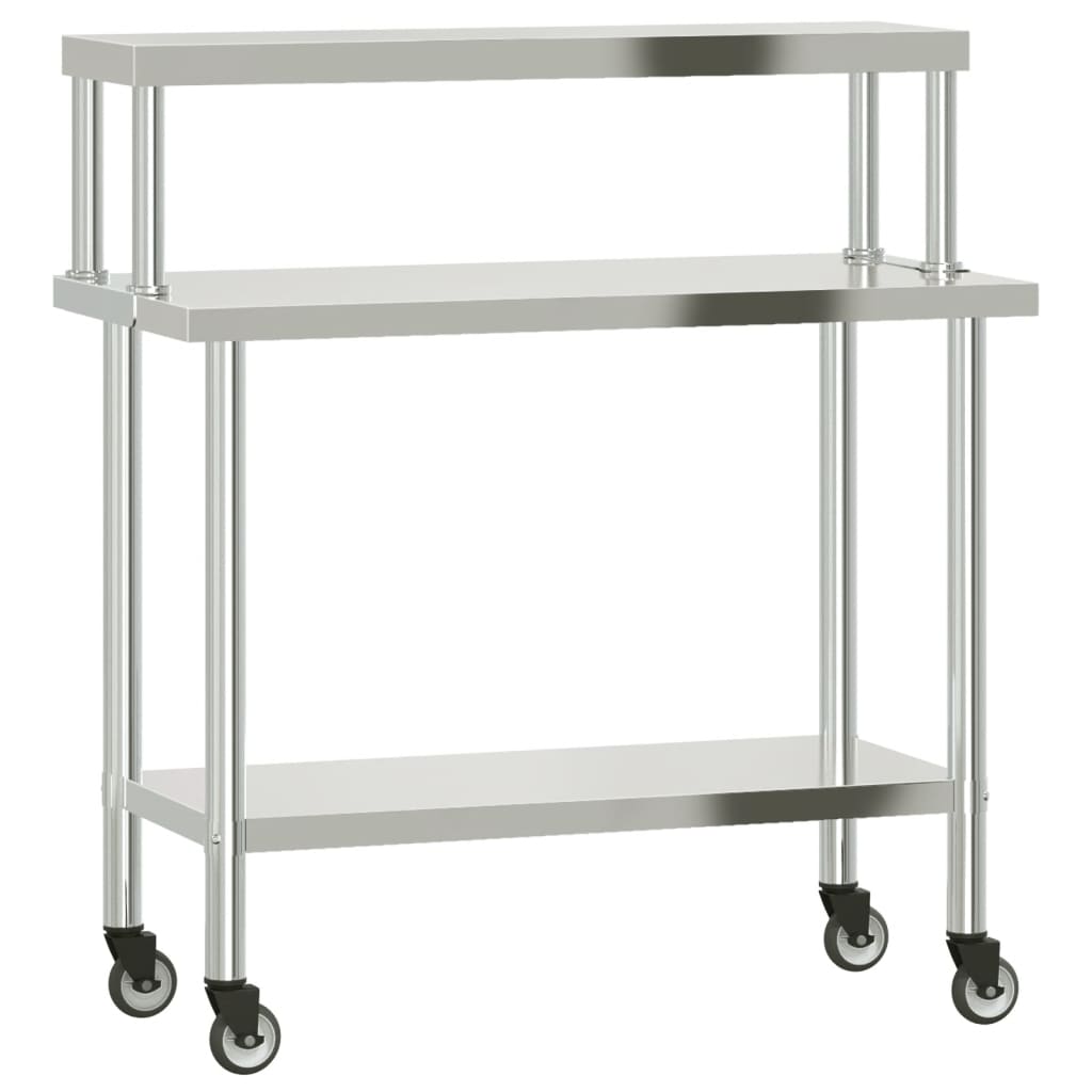Table De Travail De Cuisine Avec Étagère 110X55X120 Cm Inox