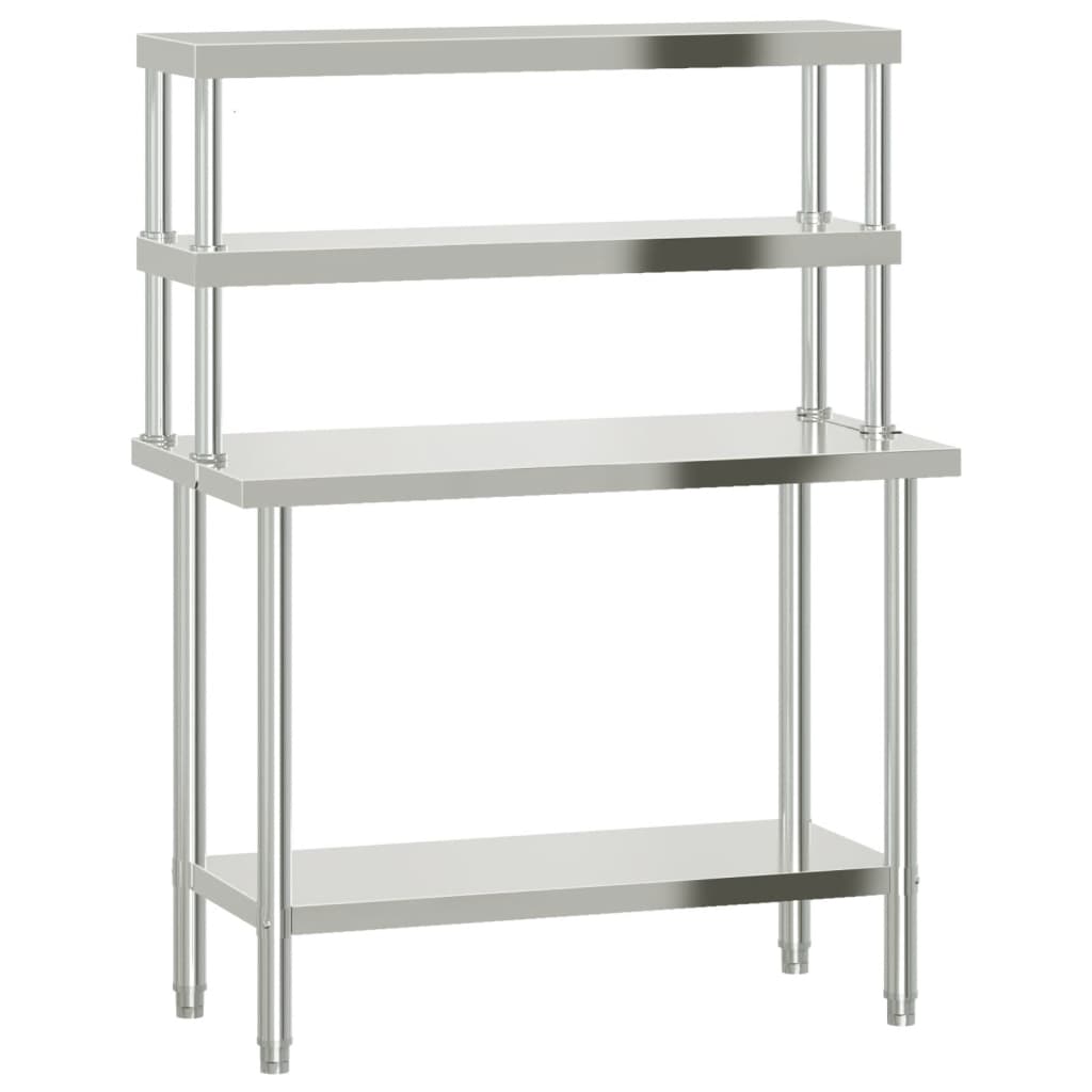Table De Travail De Cuisine Avec Étagère 110X55X150 Cm Inox