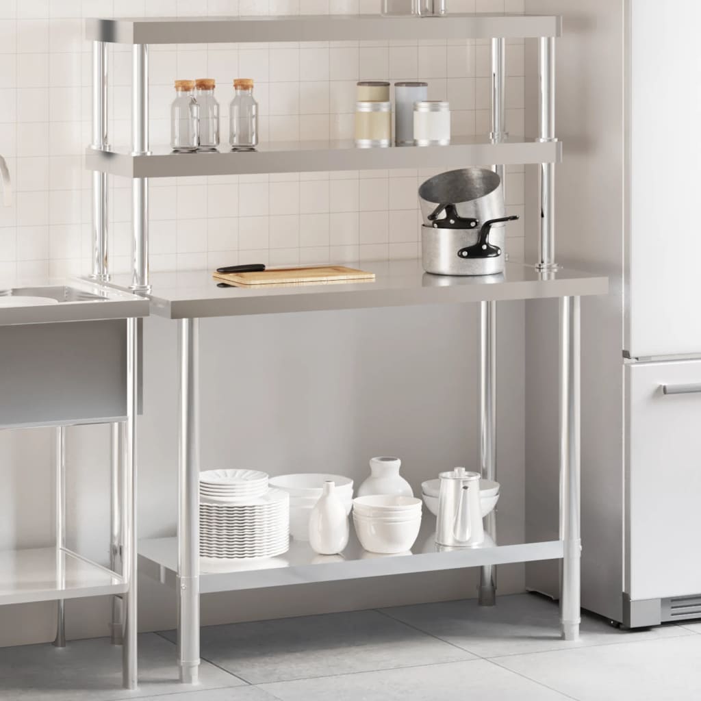 Table De Travail De Cuisine Avec Étagère 110X55X150 Cm Inox