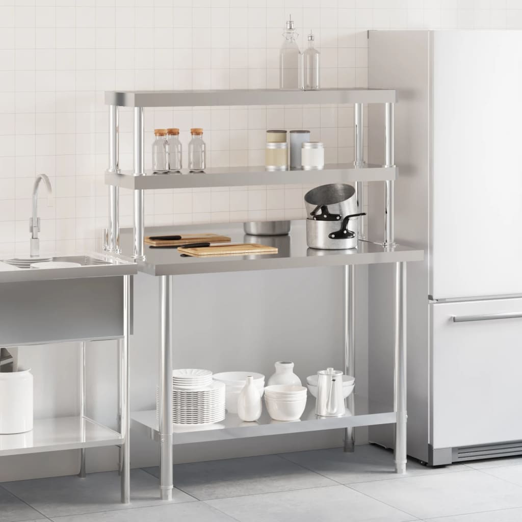 Table De Travail De Cuisine Avec Étagère 110X55X150 Cm Inox