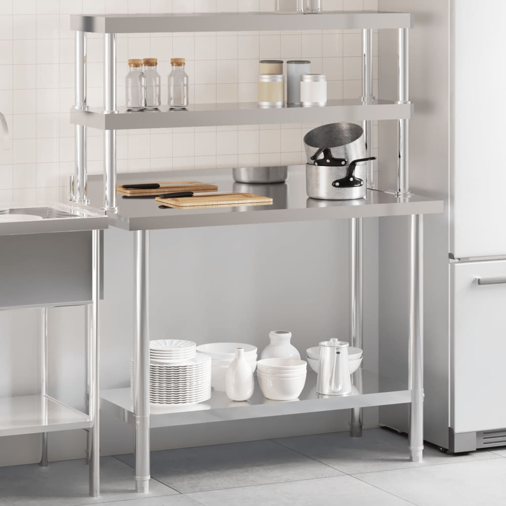 Table De Travail De Cuisine Avec Étagère 110X55X150 Cm Inox
