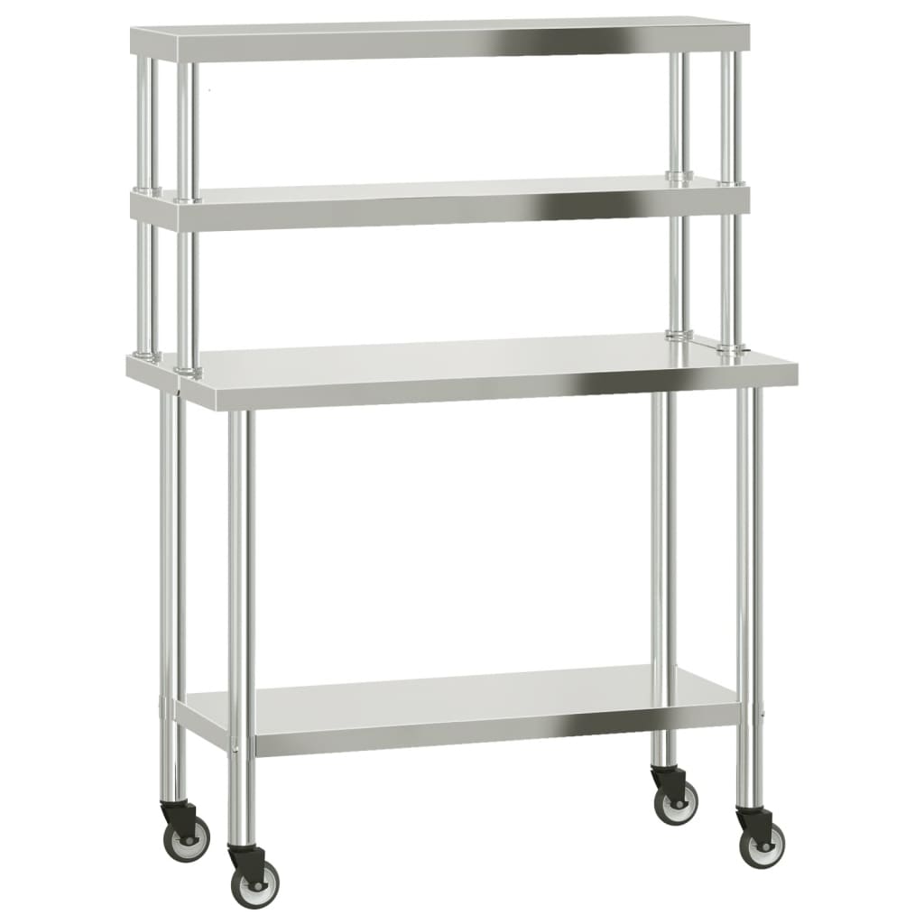 Table De Travail De Cuisine Avec Étagère 110X55X150 Cm Inox