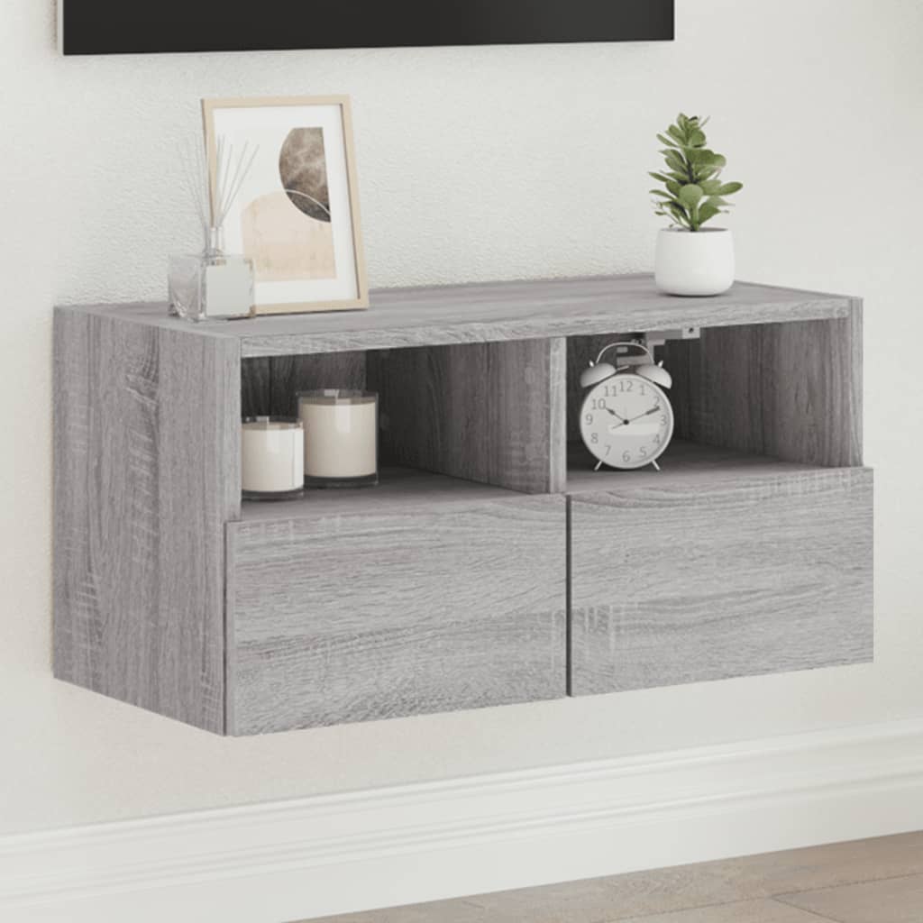 Meuble Tv Mural 2 Pc Bois D'ingénierie