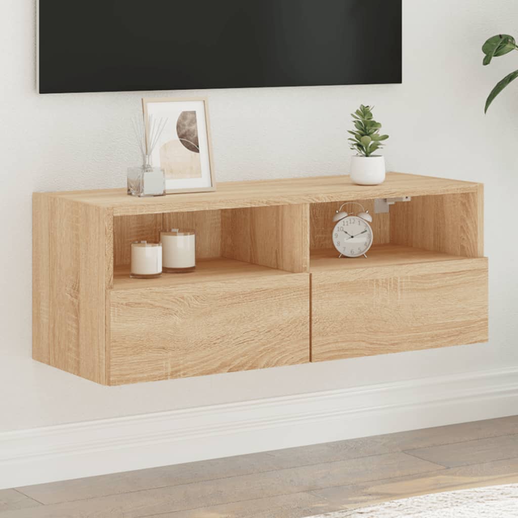 Meuble Tv Mural 2 Pc Bois D'ingénierie
