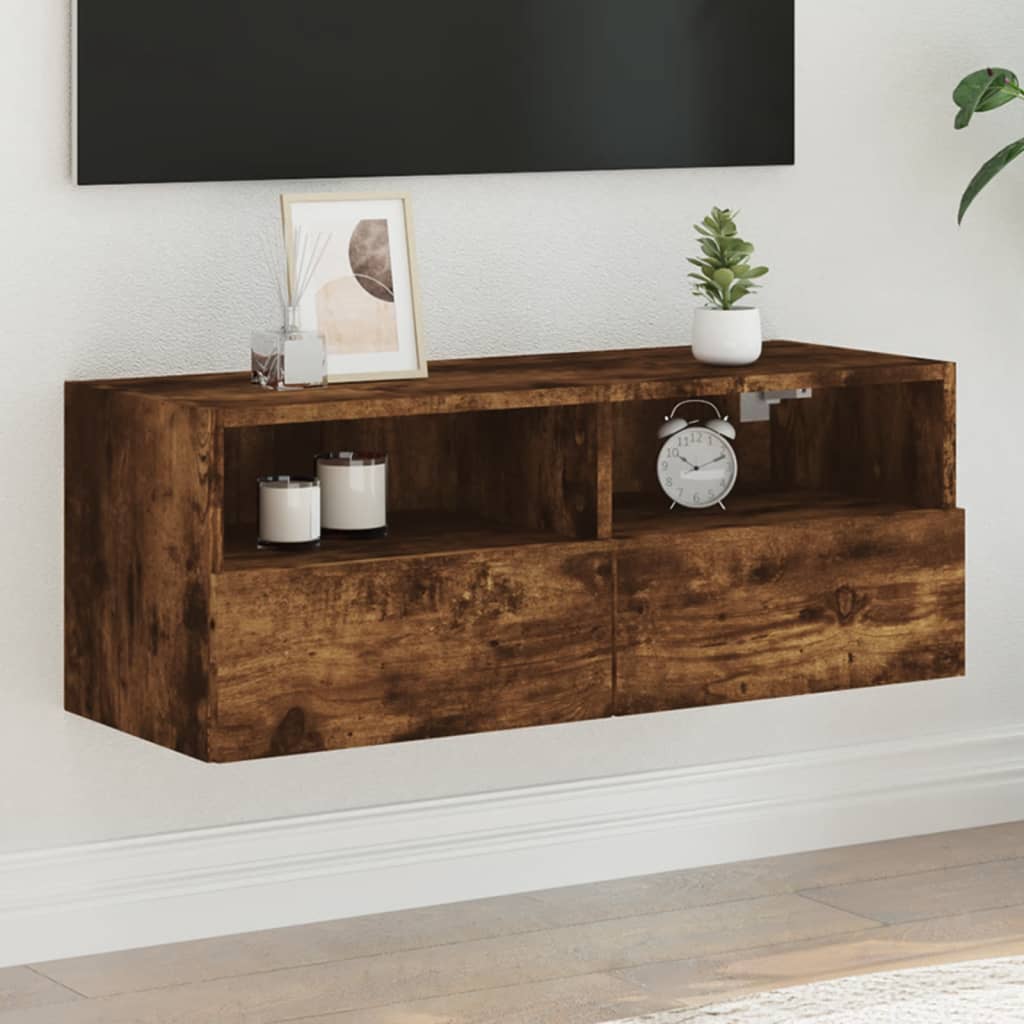 Meuble Tv Mural 2 Pc Bois D'ingénierie