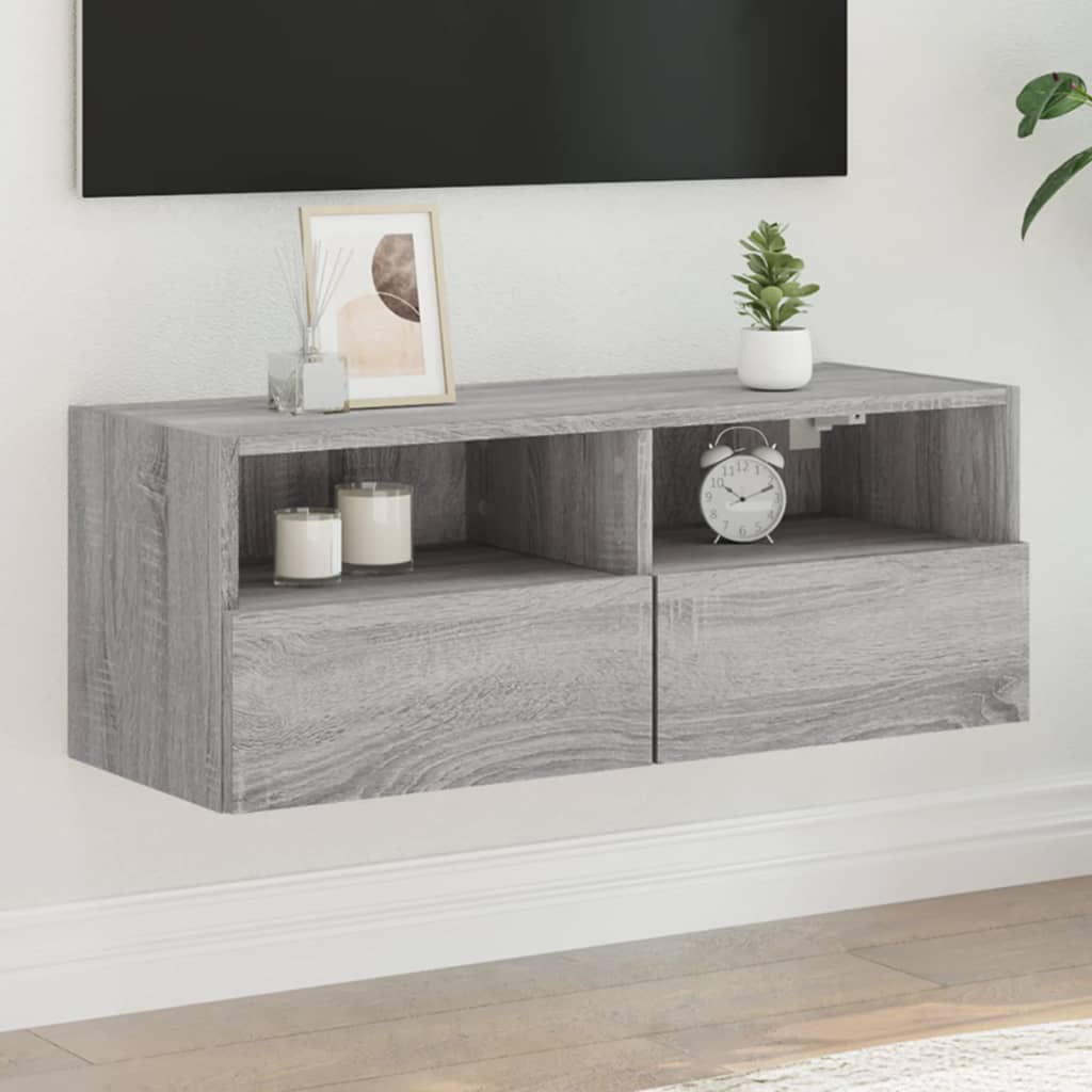 Meuble Tv Mural 2 Pc Bois D'ingénierie