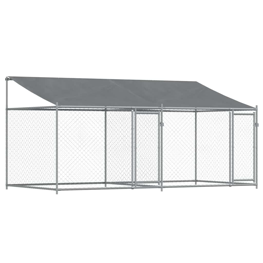 Cage Pour Chien Avec Toit Et Portes Gris 4X2X2M Acier Galvanisé