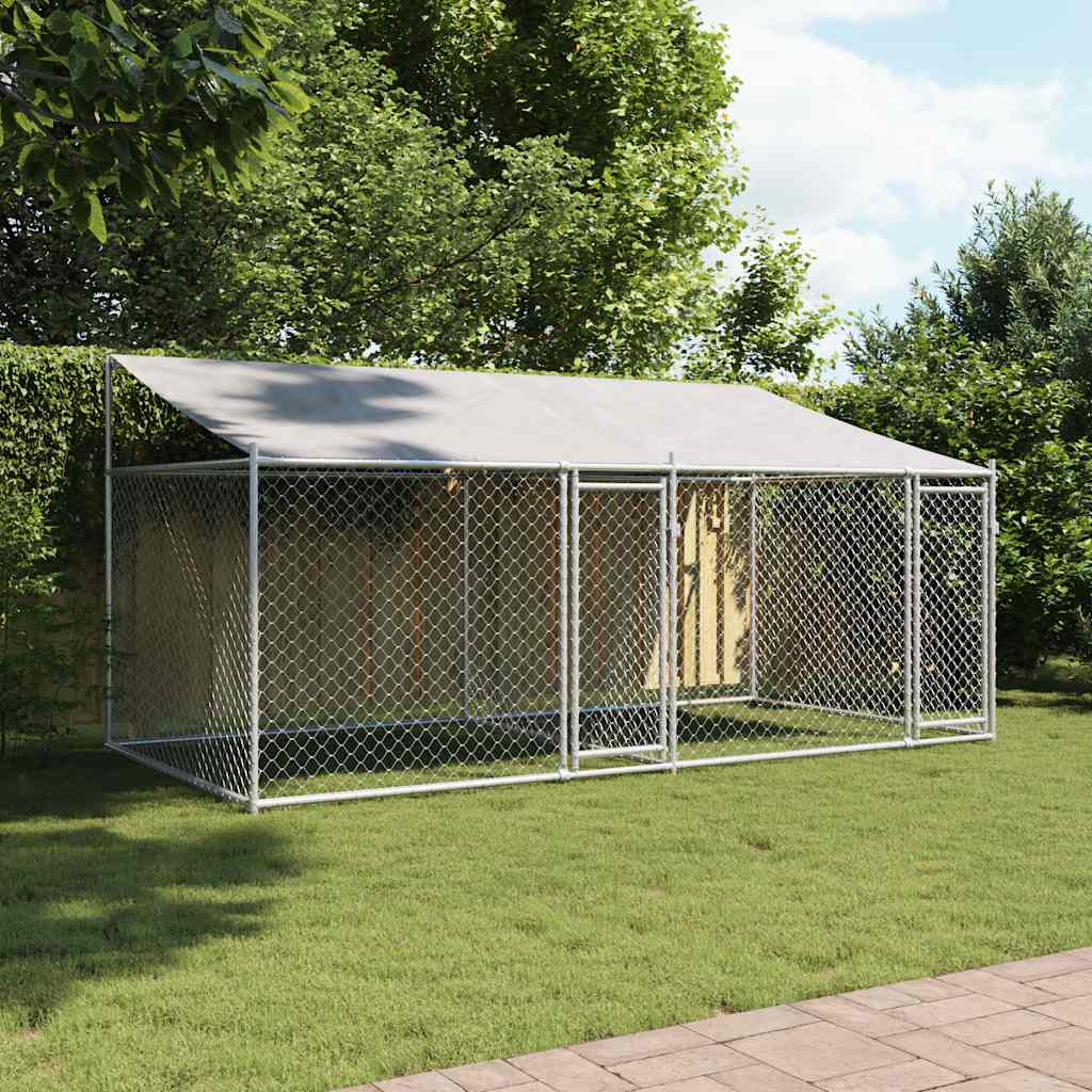 Cage Pour Chien Avec Toit Et Portes Gris 4X2X2M Acier Galvanisé