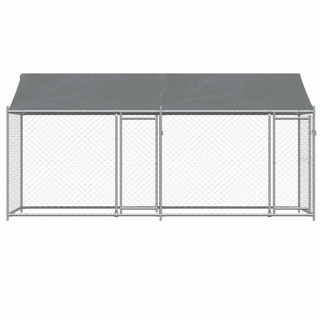 Cage Pour Chien Avec Toit Et Portes Gris 4X2X2M Acier Galvanisé
