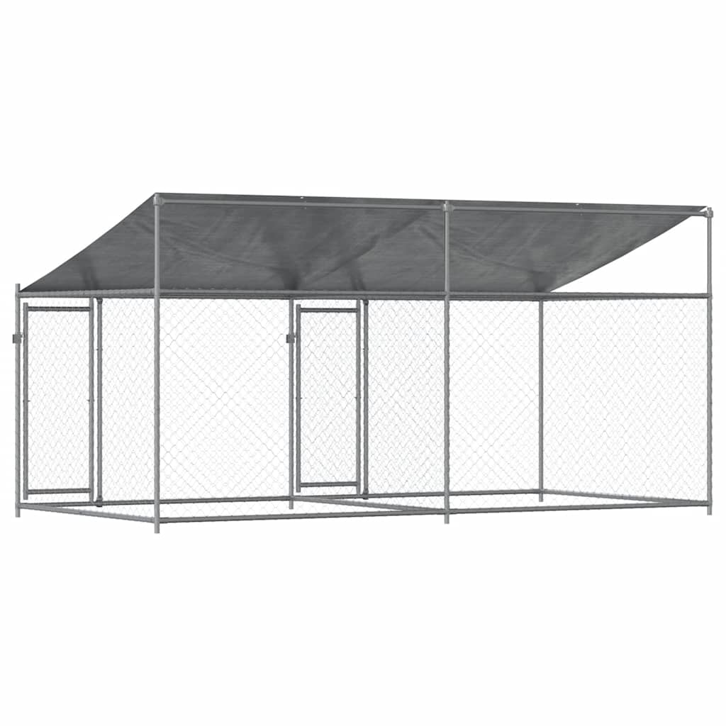 Cage Pour Chien Avec Toit Et Portes Gris 4X2X2M Acier Galvanisé