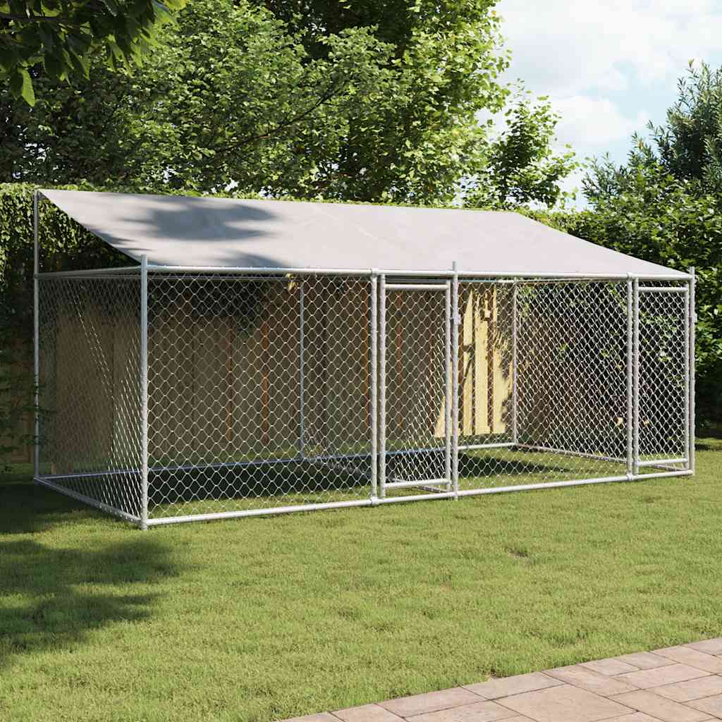 Cage Pour Chien Avec Toit Et Portes Gris 4X2X2M Acier Galvanisé
