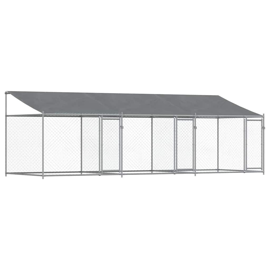 Cage Pour Chien Avec Toit Et Portes Gris 6X2X2M Acier Galvanisé