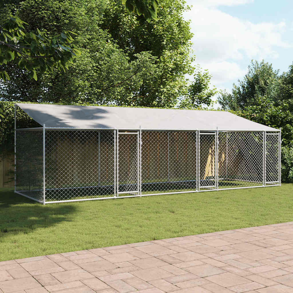Cage Pour Chien Avec Toit Et Portes Gris 6X2X2M Acier Galvanisé