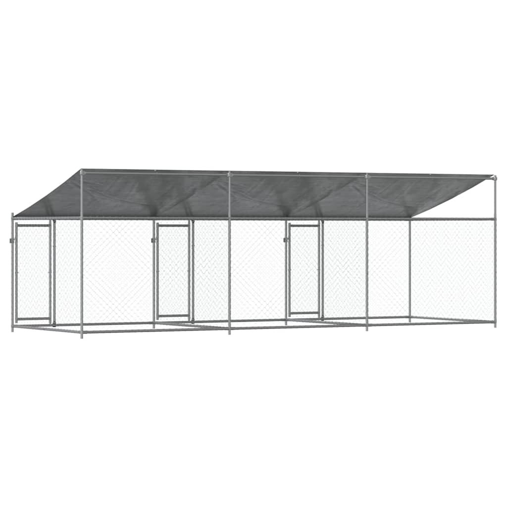 Cage Pour Chien Avec Toit Et Portes Gris 6X2X2M Acier Galvanisé