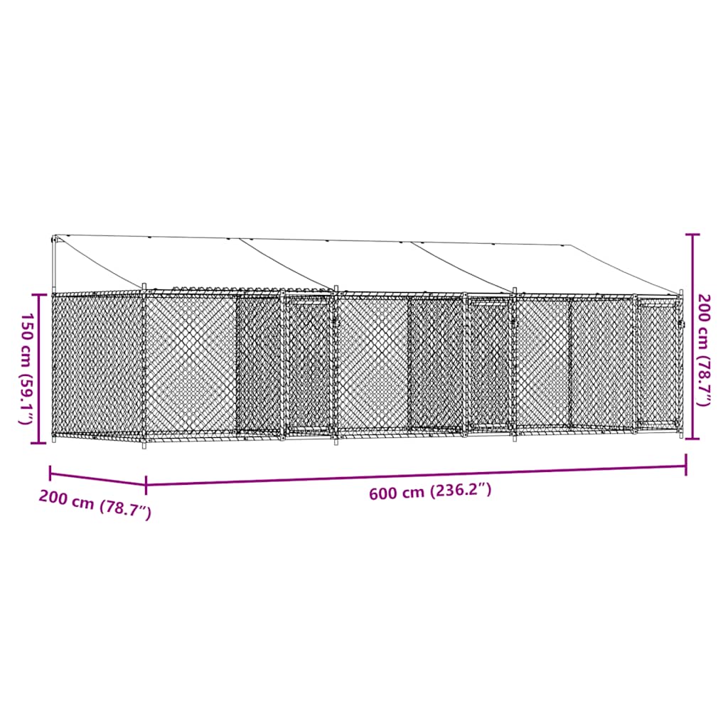 Cage Pour Chien Avec Toit Et Portes Gris 6X2X2M Acier Galvanisé