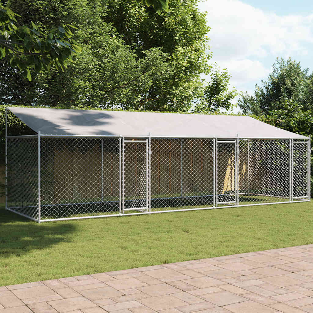 Cage Pour Chien Avec Toit Et Portes Gris 6X2X2M Acier Galvanisé