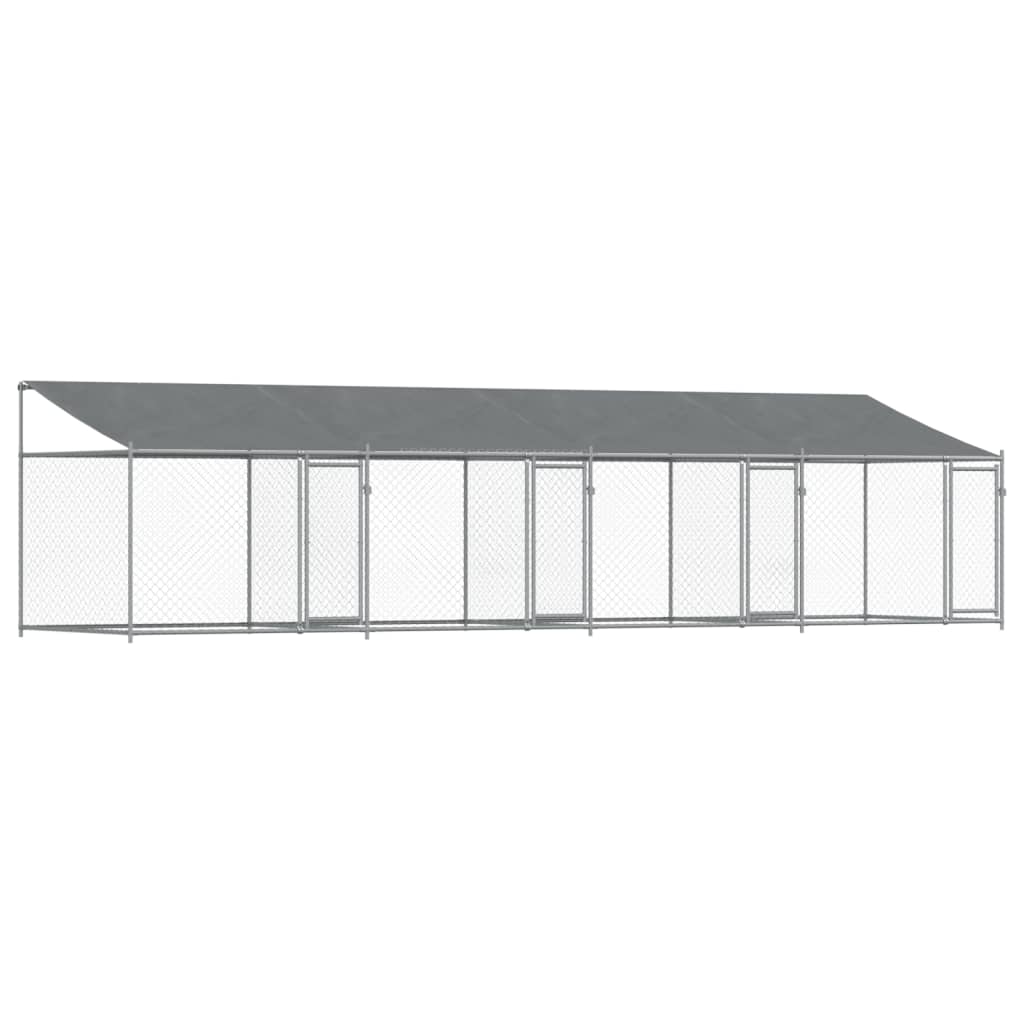 Cage Pour Chien Avec Toit Et Portes Gris 8X2X2M Acier Galvanisé