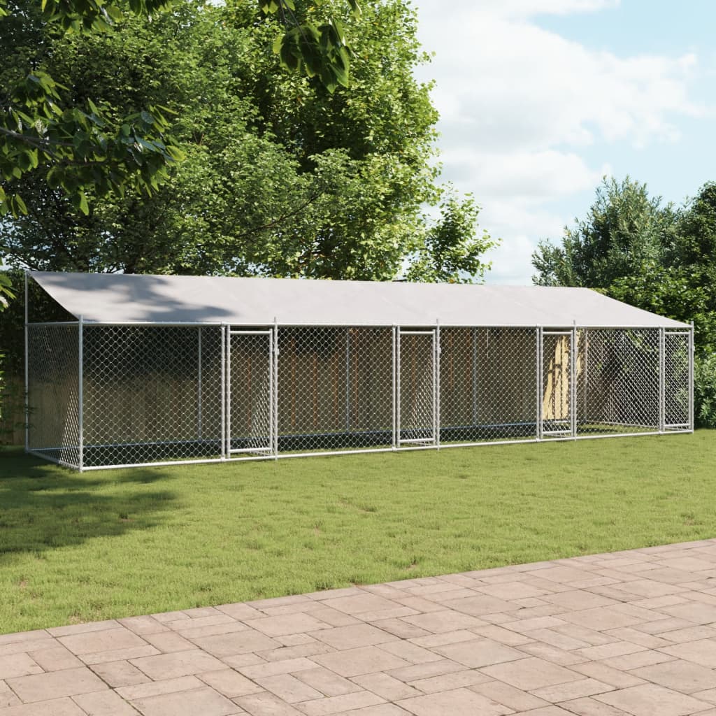 Cage Pour Chien Avec Toit Et Portes Gris 8X2X2M Acier Galvanisé