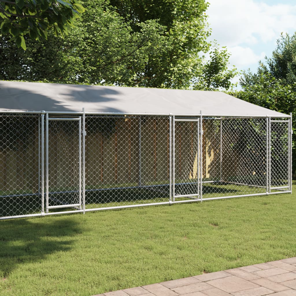 Cage Pour Chien Avec Toit Et Portes Gris 8X2X2M Acier Galvanisé