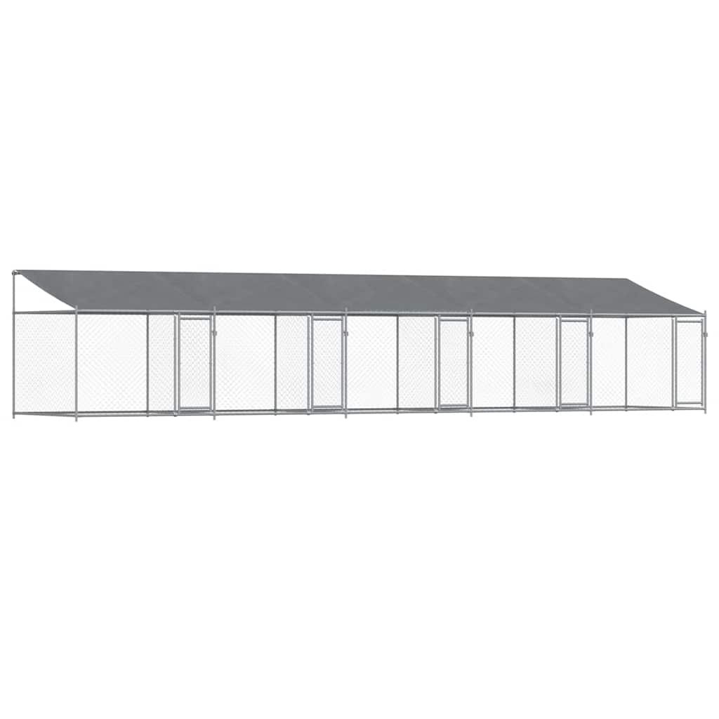 Cage Pour Chien Avec Toit/Portes Gris Acier Galvanisé