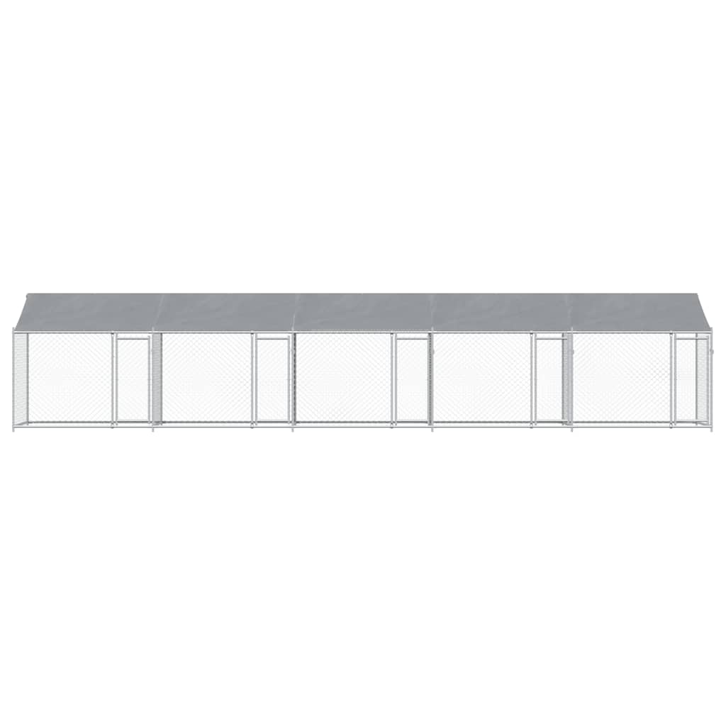 Cage Pour Chien Avec Toit/Portes Gris Acier Galvanisé