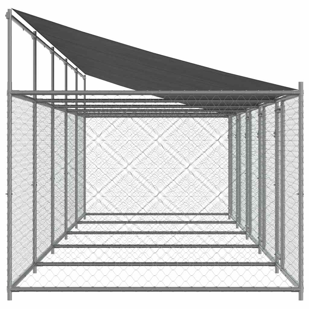 Cage Pour Chien Avec Toit/Portes Gris Acier Galvanisé