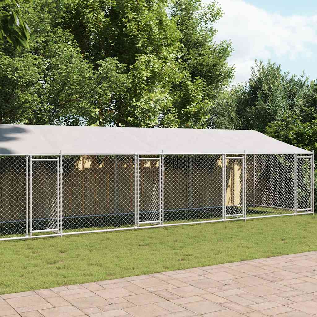 Cage Pour Chien Avec Toit/Portes Gris Acier Galvanisé
