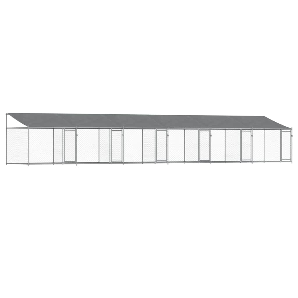 Cage Pour Chien Avec Toit/Portes Gris Acier Galvanisé